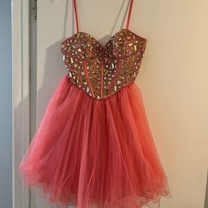 Dave & Johnny Pink and Silver Prom Dress